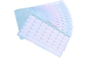 WIXGAOTK A6 14 Sheet Undated Monthly Planner Refill 6 Hole Punch Watercolor Gradient Calendar Inserts for Filofax Personal Ri