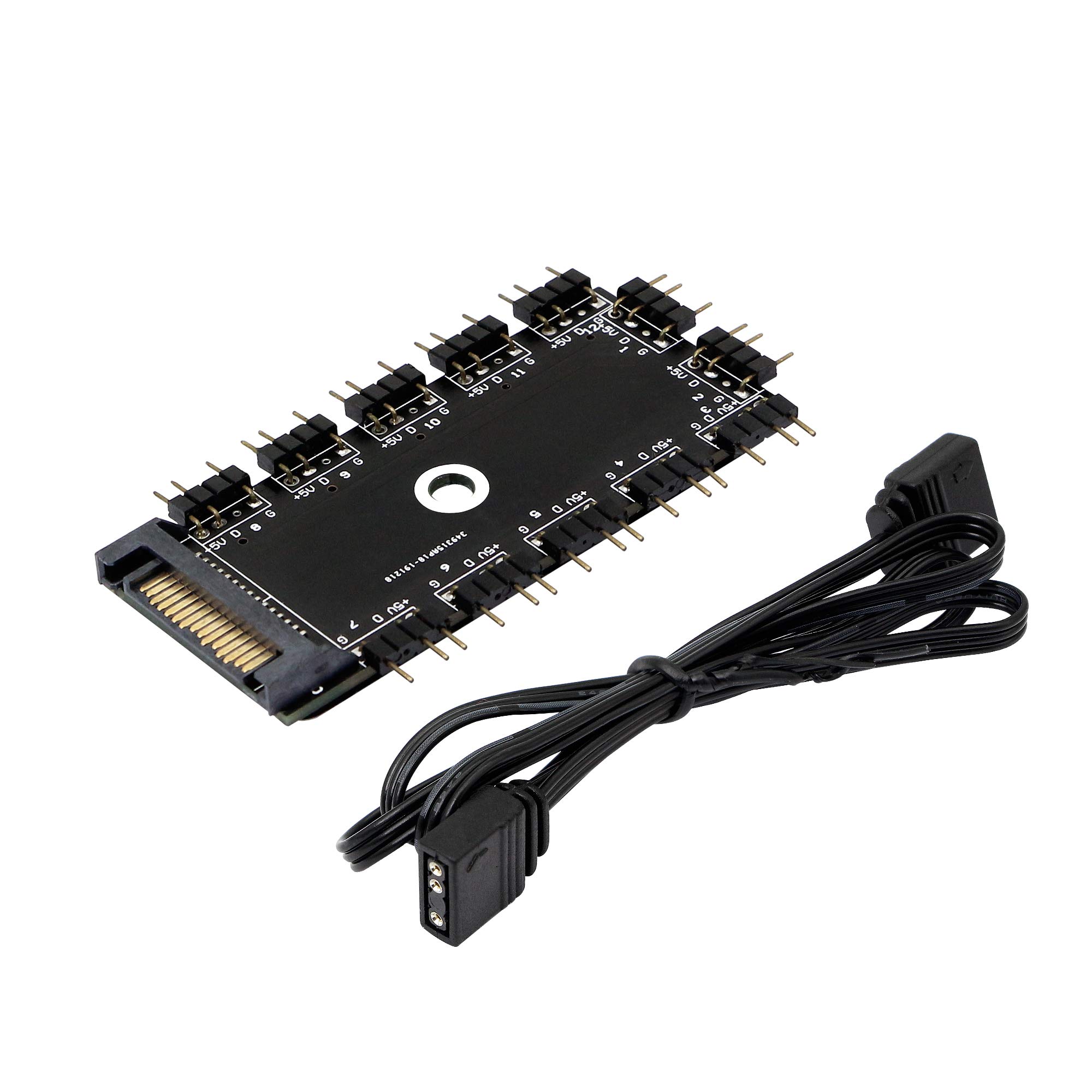 CERRXIAN ARGB HUB 1 to 11 Ports 12 Way 5V 3Pin RGB LED Splitter Hub with SATA Port Support Magic Tape and Screw Fixation