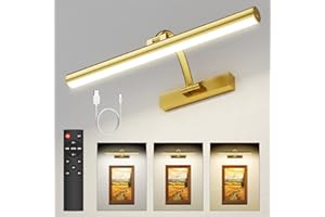 KEILAIMO Picture Lights for Wall, 16.5" Rechargeable Art Light with Remote & Timer, 5200mAh Battery Operated Poster Lights, 3 Color Modes & 3 Brightness Levels for Pictures, Gallery, Frame (1 Pack)