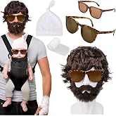MOVINPE Hangover Accessories Alen Wig Costume Set, Mens Brown Wigs Fake Beard Moustache Baby Hat Sunglasses Bandage Wraps Halloween Film Character Role-Playing Cosplay Costume