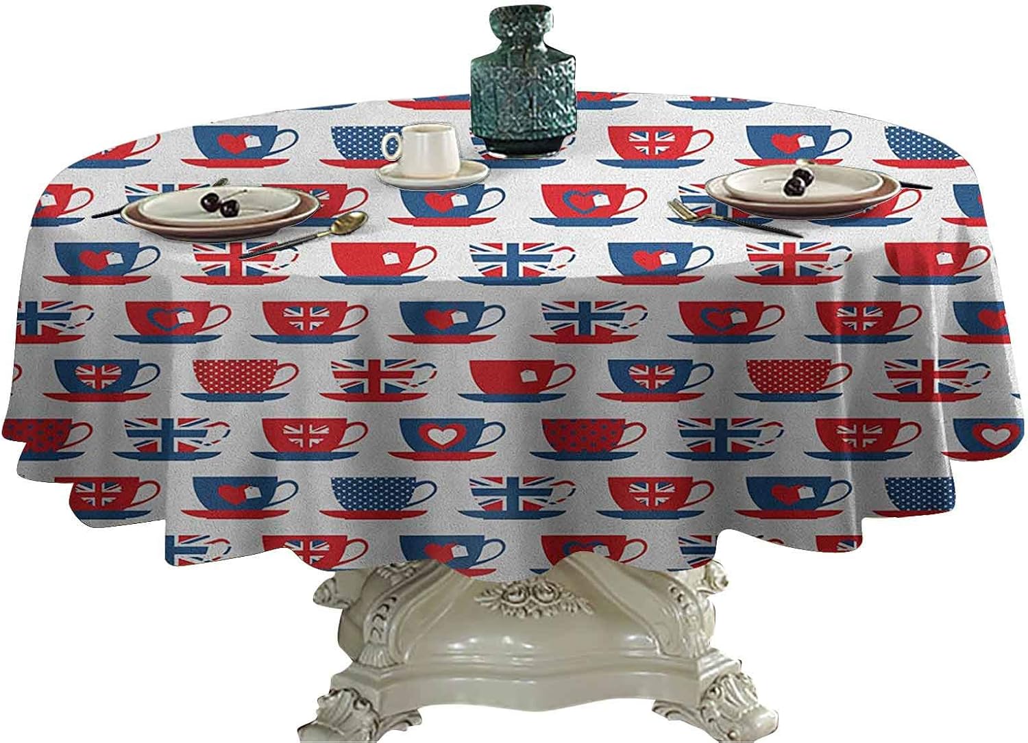 Tea Party Round Tablecloth Great Britain Themed Teacup