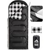 MEREZA Flannel Sleeping Bag for Adults Mens with Pillow, XL Cold Weather Sleeping Bag for 30 Degree 4 Season Camping Large Big and Tall Sleeping Bags with Compression Sack