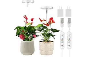 ROMSTO Adjustable LED Grow Lights, Full Spectrum for Indoor Plants, 8/12/16H Timer, Ideal for Small Plants, 2 Packs