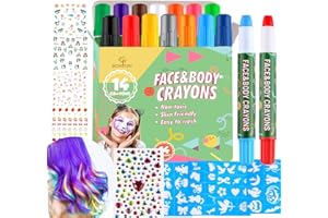 Bowitzki Face Painting Kit Twistable Face Paint Marker Sticks Temporary Water Based Face Paint Crayons Hair Color Dye for Kids Body Makeup Belly Painting Adults With Box (14 Colors)