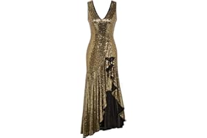 GRACE KARIN Womens Sequin Dress Sleeveless Cocktail Dress High Low Hem Wedding Party Ruffle Maxi Dress Evening Gown