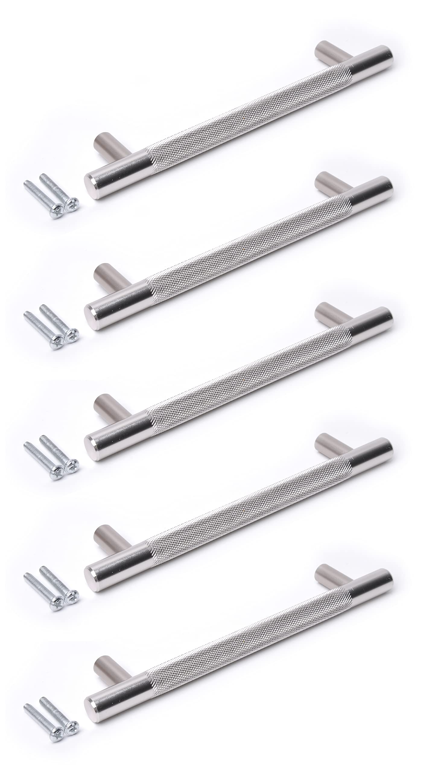 Chrome Silver Finish Knurled T Bar Modern Kitchen Cupboard Cabinet Drawer Bar Door Handle Knob (5, 64mm)