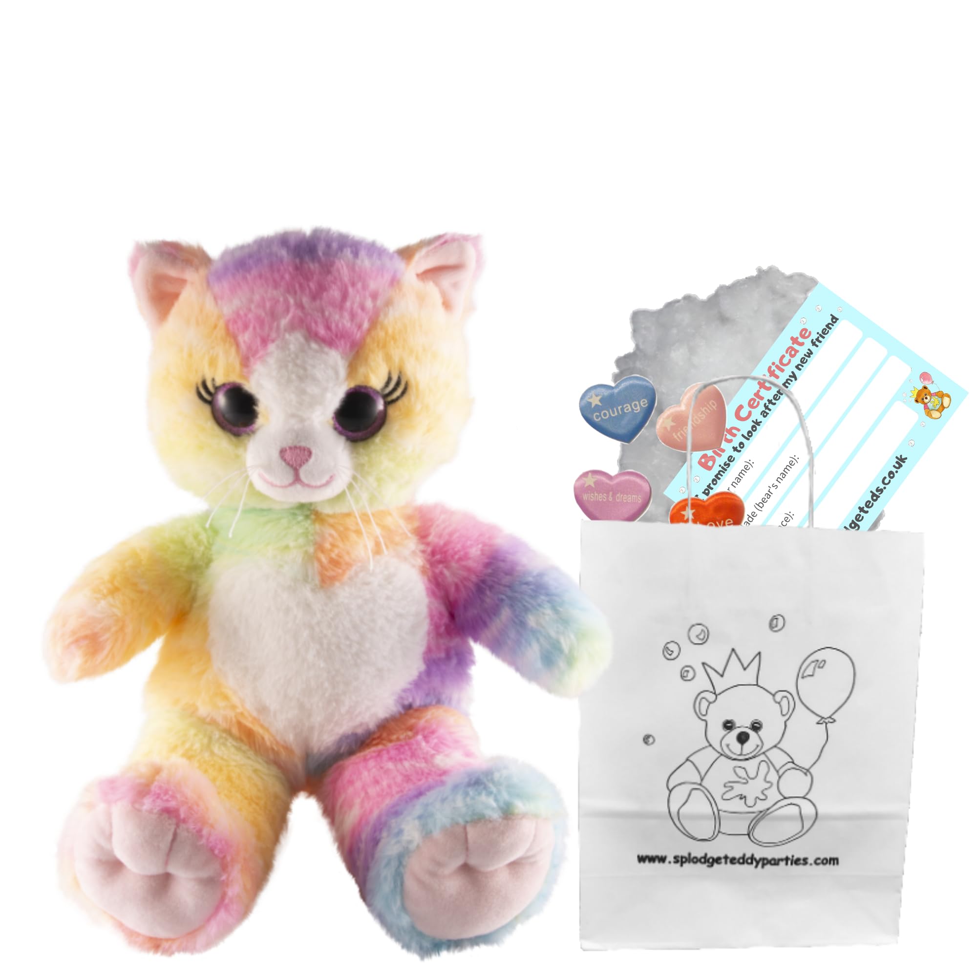 Rainbow Kitty Cat Soft Plush Toy - 10 inch / 25cm - Build your own Teddy Bear Kit