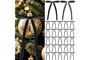 Glitinsel 30 Pcs Velvet Bows for Christmas Tree, Pre-Tied Christmas Bows with Twist Ties & Adhesive Dots Vintage Xmas Decor for Garland Wreath Gift Packaging(5 x 7 Inch, Width of 0.4",Black)