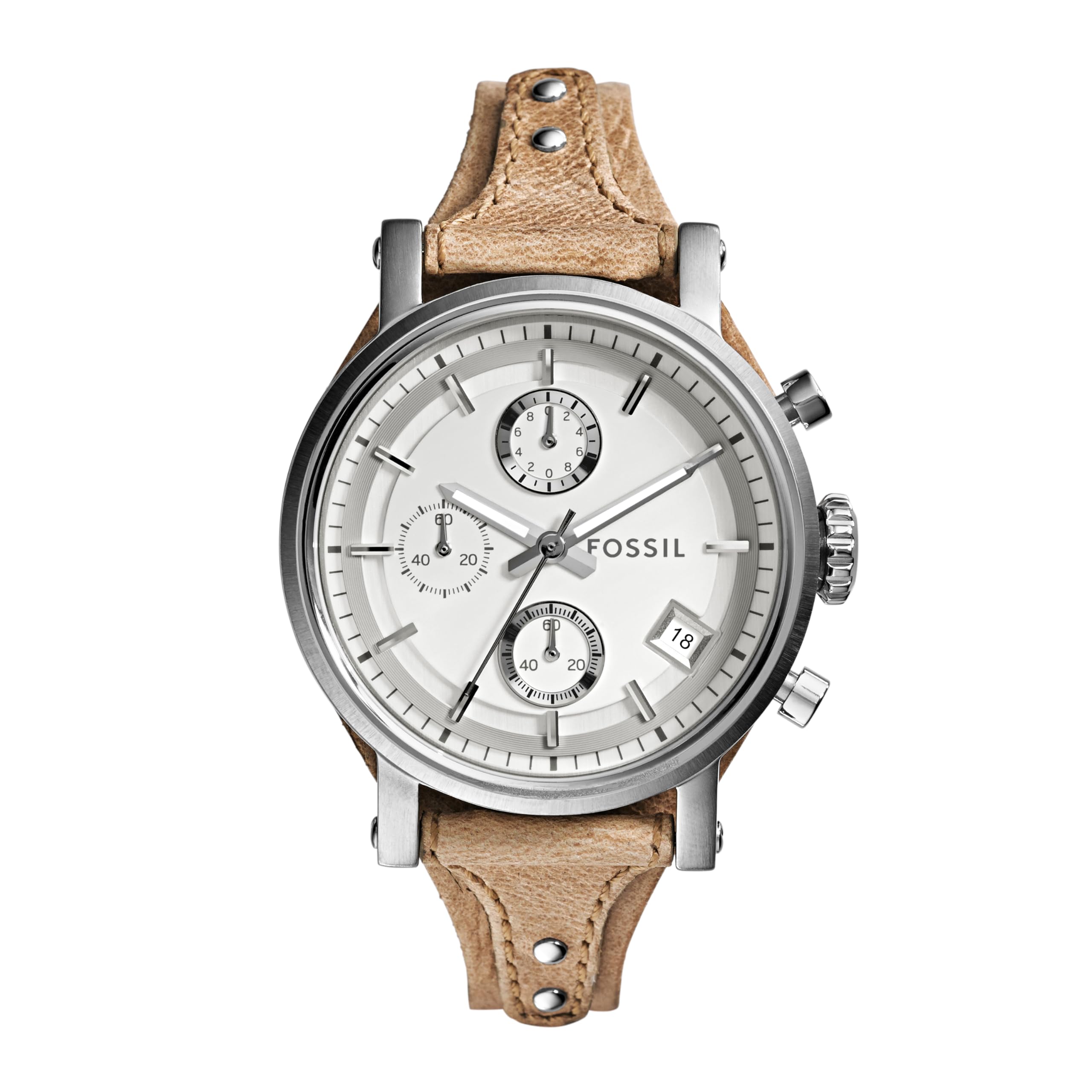 Fossil Original Boyfriend Womens Quartz Watch with White Dial and Brown Leather Strap ES3625