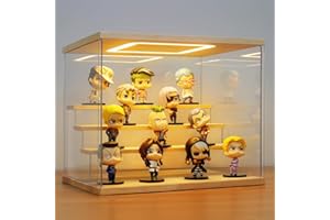 AZEYN Clear Acrylic Display Case with Light , 4 Tier Display Box Stand Assembly Dustproof Protection Showcase for Collectibles Action Figures (12.6×9.6×10.6in; 32×24.5×27cm)