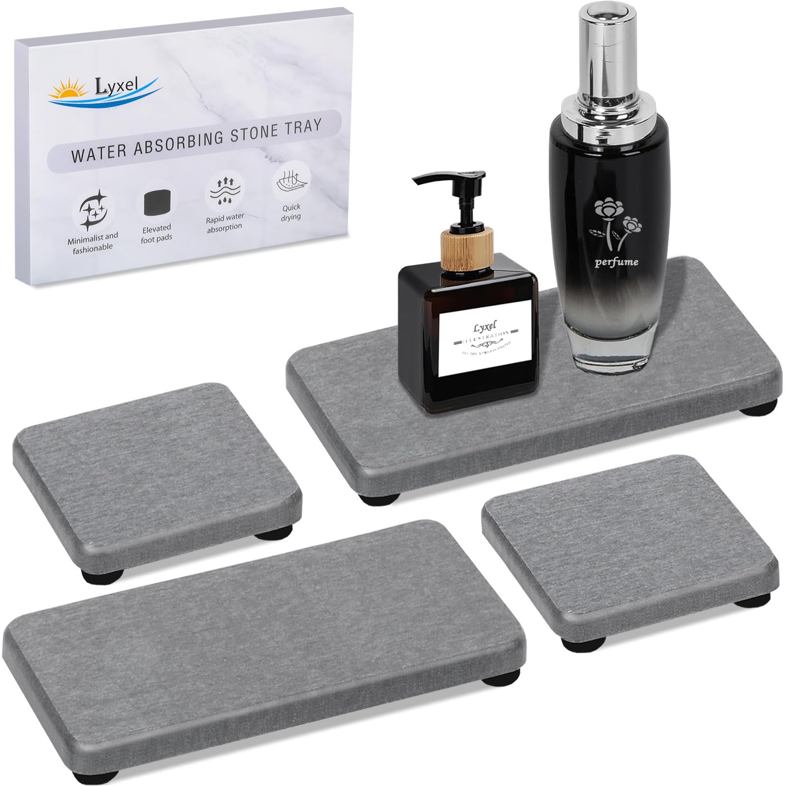 Photo 1 of 4PCS Water Absorbing Stone Tray for Sink, Fast Drying Stone Sink Tray, Water Absorbent Diatomite Trays, Diatomaceous Coaster, Stones Drying Trays for Bathroom Sinks and Kitchen Counter