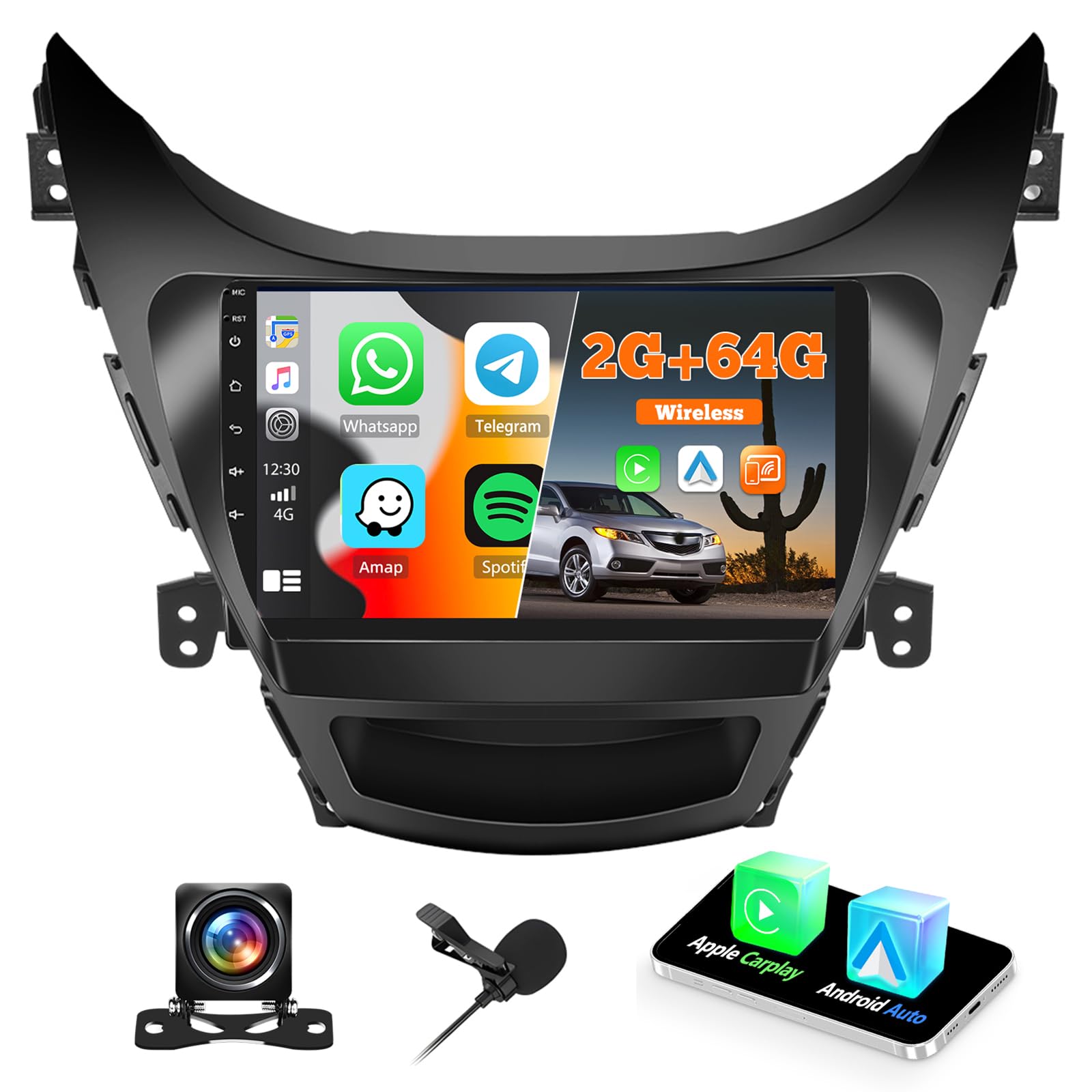 Photo 1 of ?2+64GB Wireless Carplay? Fuluku for Hyundai Elantra 2011-2013 Android 13 Car Stereo with Android Auto, 9 Inch Touch Screen for Hyundai Car Radio with WiFi GPS FM Radio + Backup Camera