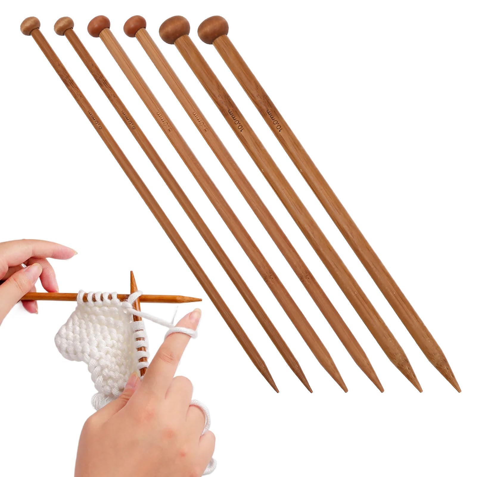 Bamboo Knitting Needles Set - 6PCS Wooden Set for DIY Handmade Blanket Sweater Scarf - for Beginner (6mm, 8mm, 10mm)