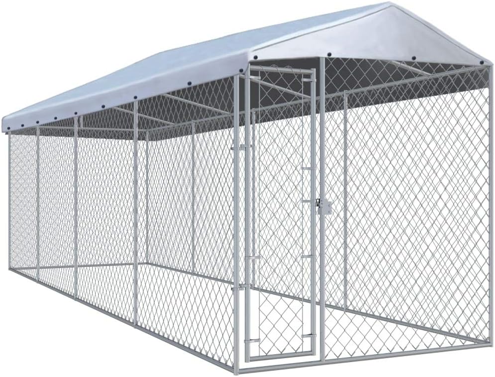 vidaXL Outdoor Dog Kennel with Roof Lockable Mesh