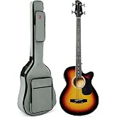 Best Choice Products Acoustic Electric Bass Guitar, Full Size 4 String, Fretted Bass Guitar w/Padded Gig Bag - Vintage Sunburst