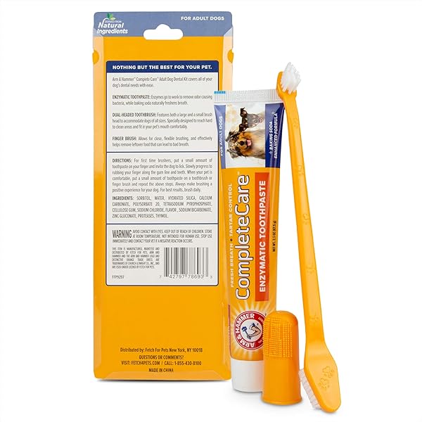 ARM & HAMMER COMPLETE CARE DOG DENTAL KIT WITH ENZYMATIC DOG TOOTHPASTE, TOOTHBRUSH AND FINGER BRUSH, BAKING SODA AND CALCIUM FORMULA FOR PLAQUE TARTAR CONTROL, CHICKEN FLAVOR, 2.5 OZ