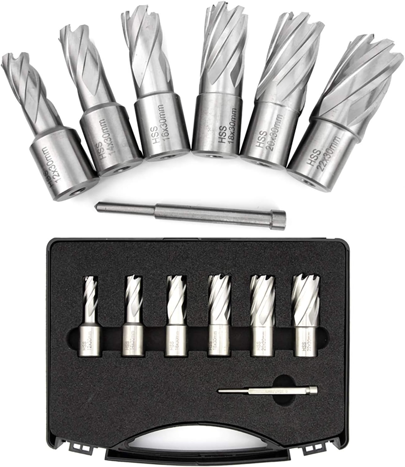 NORTOOLS Annular Cutter Set, 7 Pcs HSS M2 Annular Cutters with Weldon Shank Cutting Depth 30mm,Cutting Diameter 12-22mm - Image 3