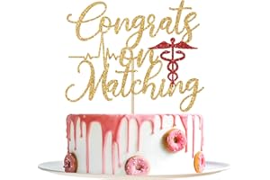 YOTAWEBERY Congrats on Matching Cake Topper, Happy Match Day, Match 2025, Doctor Match Day Decor, Medical School Residency Party Decorations, Gold Red Glitter