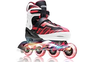 ECOO Adjustable Inline Skates Boys and Girls with Light up Wheels，Roller Skates for Kids Ages 4-12, Teen Skates for Beginner Outdoor and Indoor…
