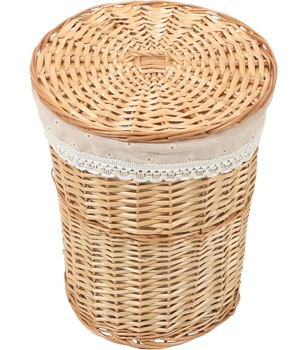 Boîte de rangement ronde en rotin avec couvercle anti-poussière - 15 x 15 x 12 cm - Panier de rangement en osier tissé sans odeur - Couleur unie - Pour la maison Boîte de rangement ronde en rotin avec couvercle anti-poussière - 15 x 15 x 12 cm - Panier de rangement en osier tissé sans odeur - Couleur unie - Pour la maison