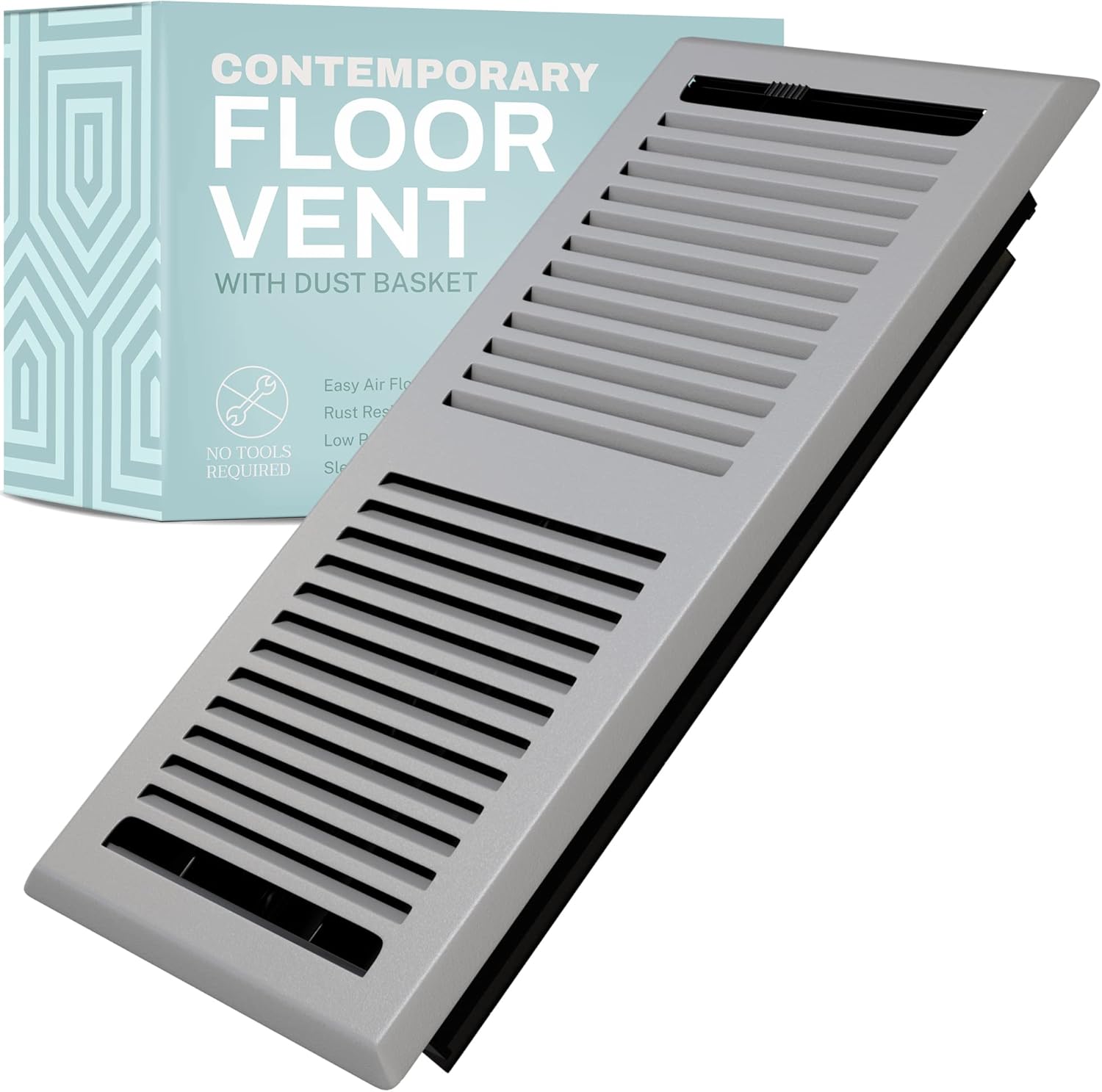 Registers, Grilles & Vents - Home Intuition Contemporary 4x12 Inch Decorative Floor Register Vent with Mesh Cover Trap, Light Grey
