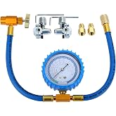 R134A Refrigerant Charge Hose Kit, BPV31 Bullet Piercing Tap Valve | Hose Refrigerant Can Tap with Gauge for R12 R22 Air Conditioning, 1/4" Adapter Valve for Sealing