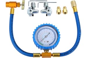 GOHANTEE R134A Refrigerant Charge Hose Kit, BPV31 Bullet Piercing Tap Valve, Hose Refrigerant Can Tap with Gauge for R12 R22 Air Conditioning, 1/4" Adapter Valve for Sealing