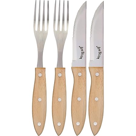 Jim Beam BBQ - Gabel und Steakmesser je 2X - Parawood-Handgriff