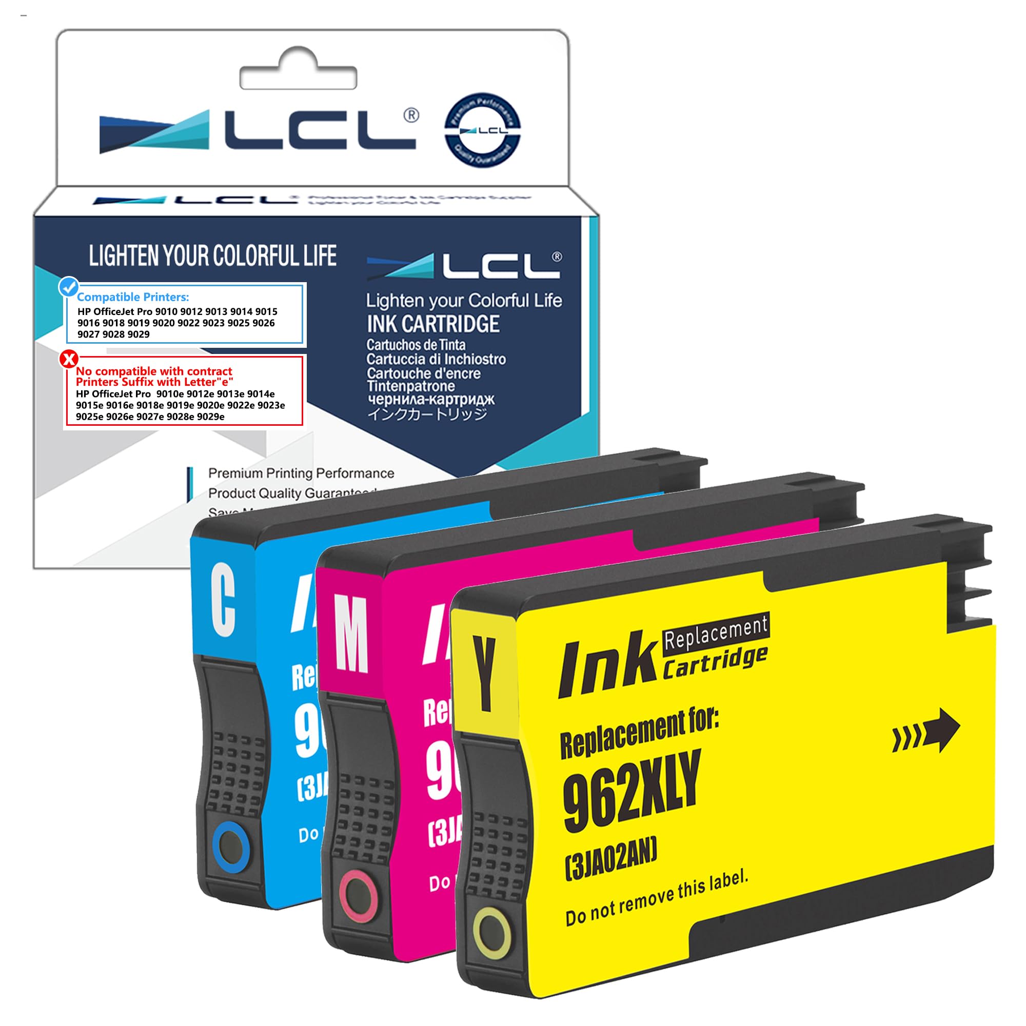 Photo 1 of LCL 962XL Cyan Magenta Yellow Ink Cartridges Replacement for HP 962 XL Ink for HP OfficeJet Pro 9010 9012 9013 9014 9015 9016 9018 9019 9020 9022 9023 9025 9026 9027 9028 9029 Printer