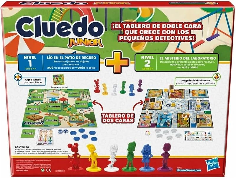 Cluedo Junior, Juego de Mesa 2 en 1, Diversión con Amigos y Familia, Regalo para Niños y Niñas a Partir de 4 Años, Juguete de Detectives, Tablero de Colegio