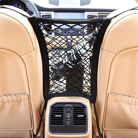 Auto Organizer Netz Schutznetz & Ablagefach I Universal & Elastisch I KFZ Netztasche Sitz Halter für Wasser/Handy / Spielzeug