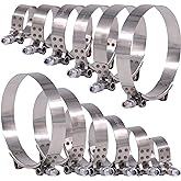 Glarks 12Pcs 6 Sizes 32-116mm Stainless Steel T-Bolt Hose Clamps Turbo Intake Soft Hose Intercooler Clamps Assortment Set