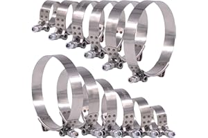 Glarks 12Pcs 6 Sizes 32-116mm Stainless Steel T-Bolt Hose Clamps Turbo Intake Soft Hose Intercooler Clamps Assortment Set