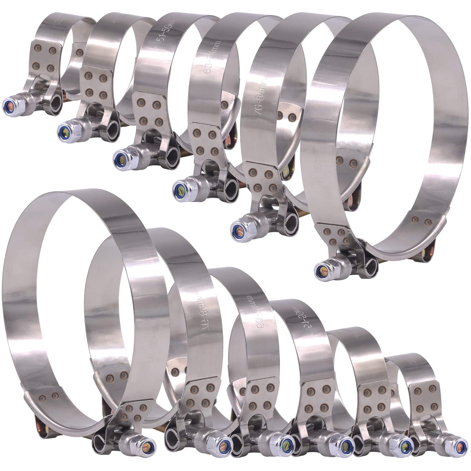 Glarks 12pcs 6 Sizes 32-116mm Stainless Steel Turbo Suction Hose Clamps Assortment Set