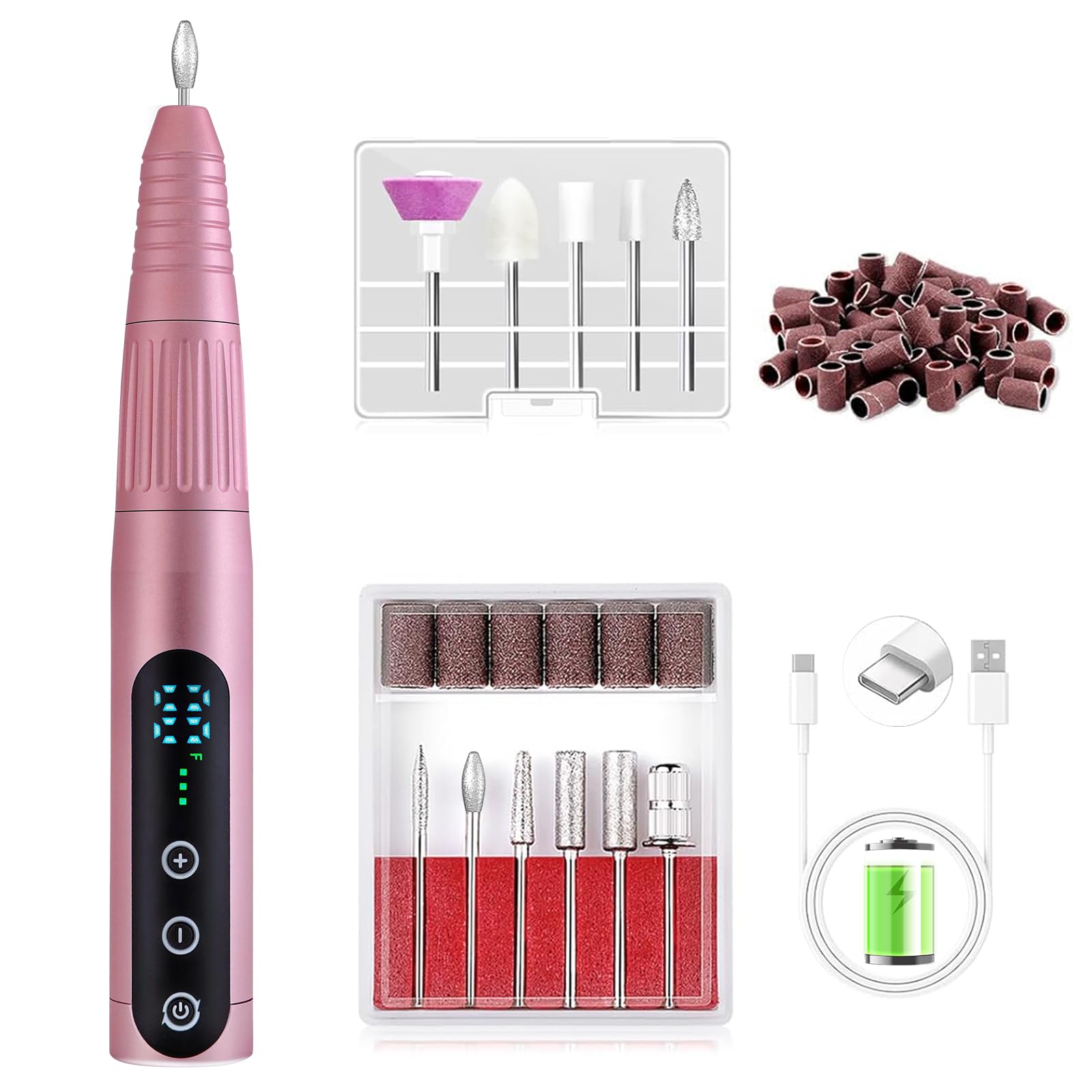 Electric Nail Drill 35000RPM,WEIKILLY Rechargeable Cordless Nail File,Professional Acrylic Gel Electric Nail Drill Machine for DIY Manicure and Pedicure,Portable Home Travel or Salon Use (Pink)