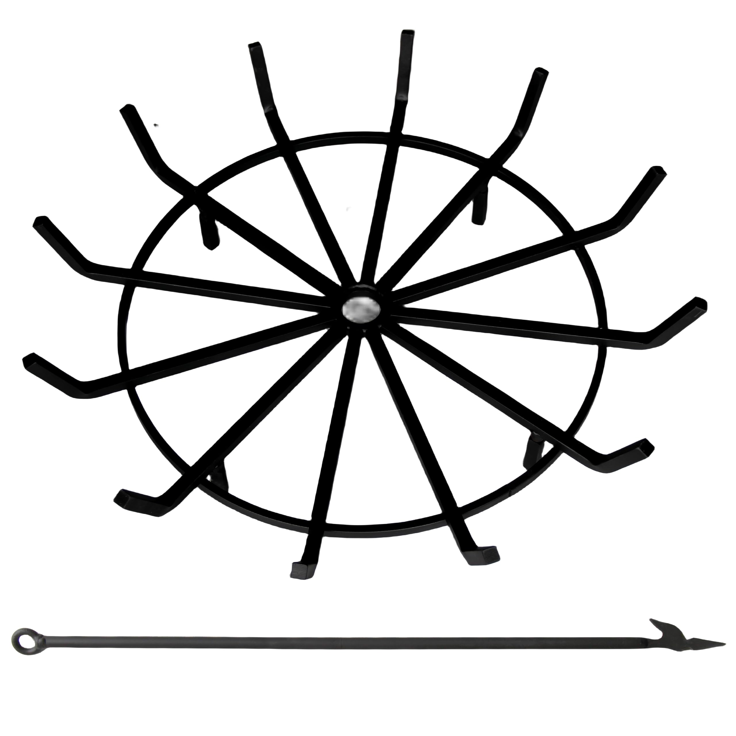 Photo 1 of Americangaslogs Inch Fire Pit Grate with Poker Wrought Iron Fire Pit Round Spider Wagon Wheel Firewood Heavy Duty 0.9in Bar Fireplace Stove Burning Rack Holder 4Legs (32 Inch)