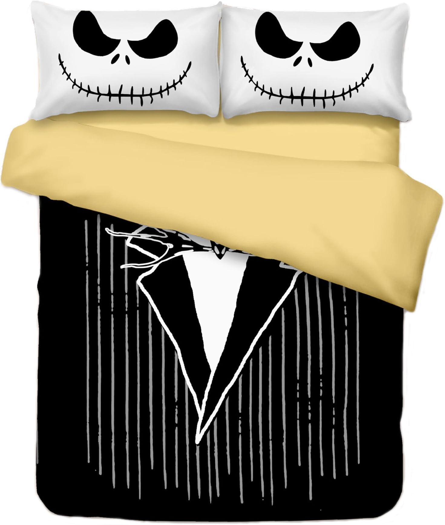 KTKRR Christmas Duvet Cover Set (no comforter),Scarecrow Style Nightmare Before Christmas 3pc Bedding Set, Duvet Cover with Pillowcase Gift 3D Terrorist Design (QUEEN, Jack clothing)