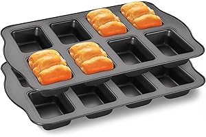 HONGBAKE 2 Pack Mini Loaf Baking Pans 8-Cavity, Nonstick Small Cornbread Pan, Tiny Banana Bread Pan Set, Heavy Duty Brownie Pan, Dark Grey