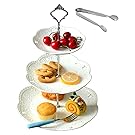 Jusalpha 3-tiered White Ceramic Cake Stand Dessert Stand-Cupcake Stand-Tea Party Serving Platter, home decor (3RW Silver)