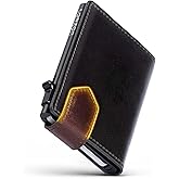 LORZOR Slim Wallet for Men with Security Latch, Pop Up Metal Card Holder Wallet, Finest Full Grain Leather Bifold Wallets, Smart, Minimalist, RFID Blocking, Front Pocket, ID Window