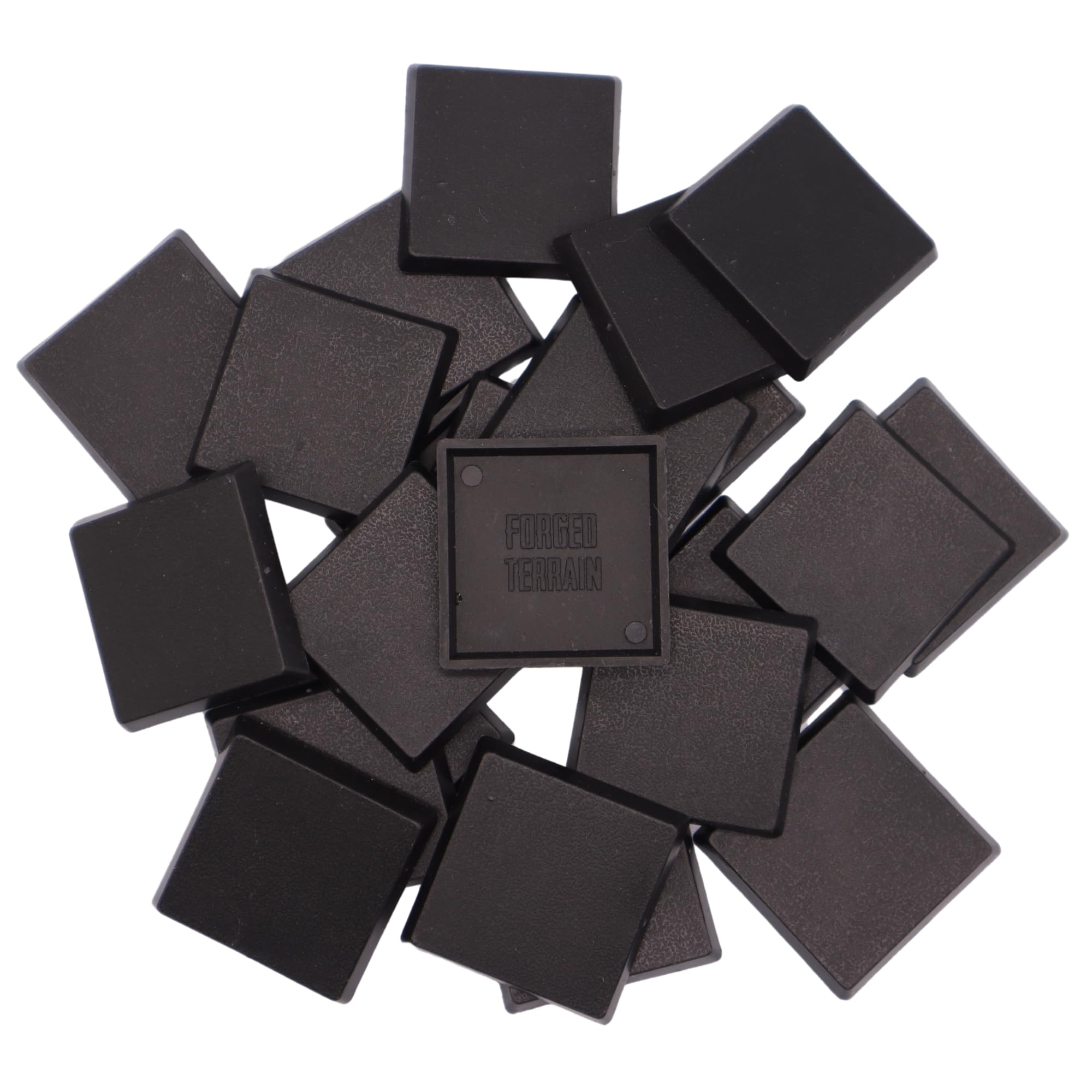 Forged Terrain 32mm Square Miniature Bases – Set of 45 for Tabletop Wargames & RPGs | Plain Black Plastic | 4mm Thick Logo Underside | Compatible with 32mm Scale Miniatures