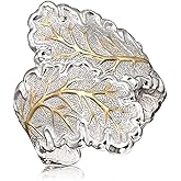 HAIXIAN Sterling Silver Wide Band Leaf Ring, Gothic Punk Style, S925 Full Finger Ring,