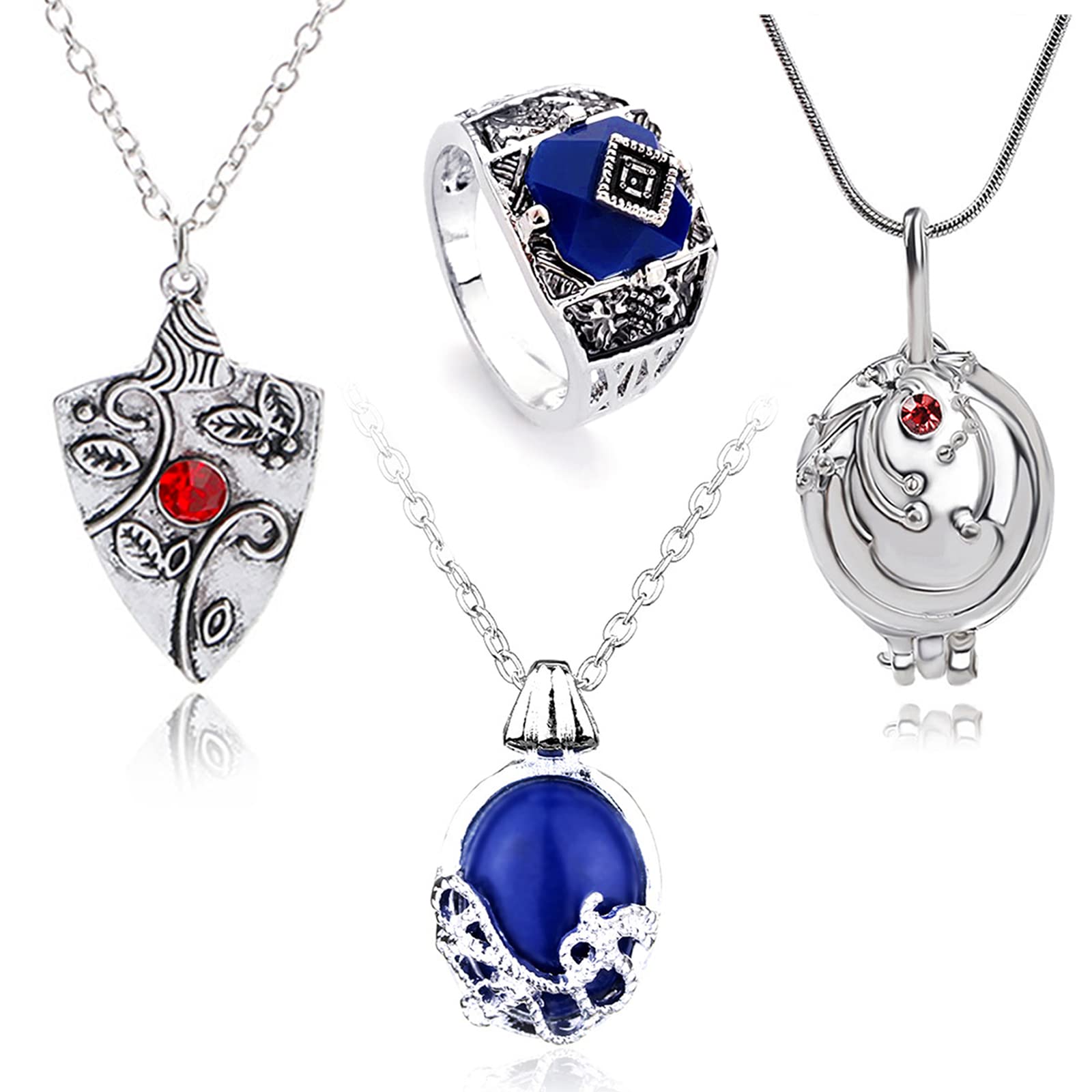 HJYZY 4 pcs Cosplay Vampire Daywalking Katherine Jewelry Set Sapphire Elena Opening Vervain Locket Bonnie Necklace Daylight Walking Signet Ring for Fans