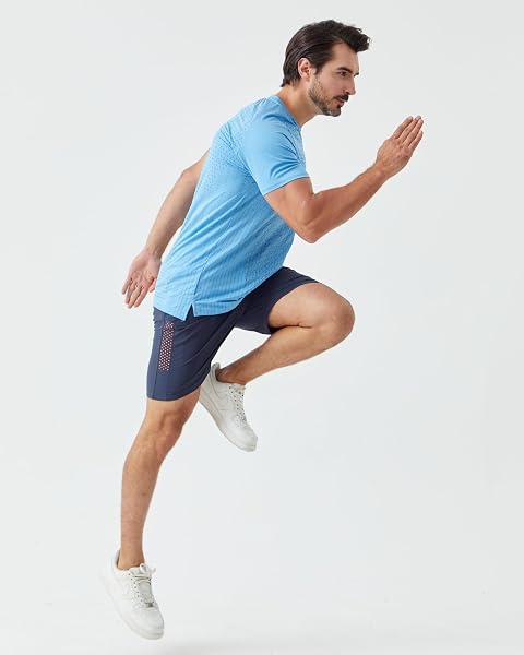 APPRIVOISE-MOI MENS ATHLETIC T-SHIRTS QUICK-DRY MOISTURE WICKING COOLING RUNNING SHORT SLEEVE SHIRT PERFORMANCE TEES GYM TENNIS WORKOUT HIKING CATIONIC SKY-BLUE