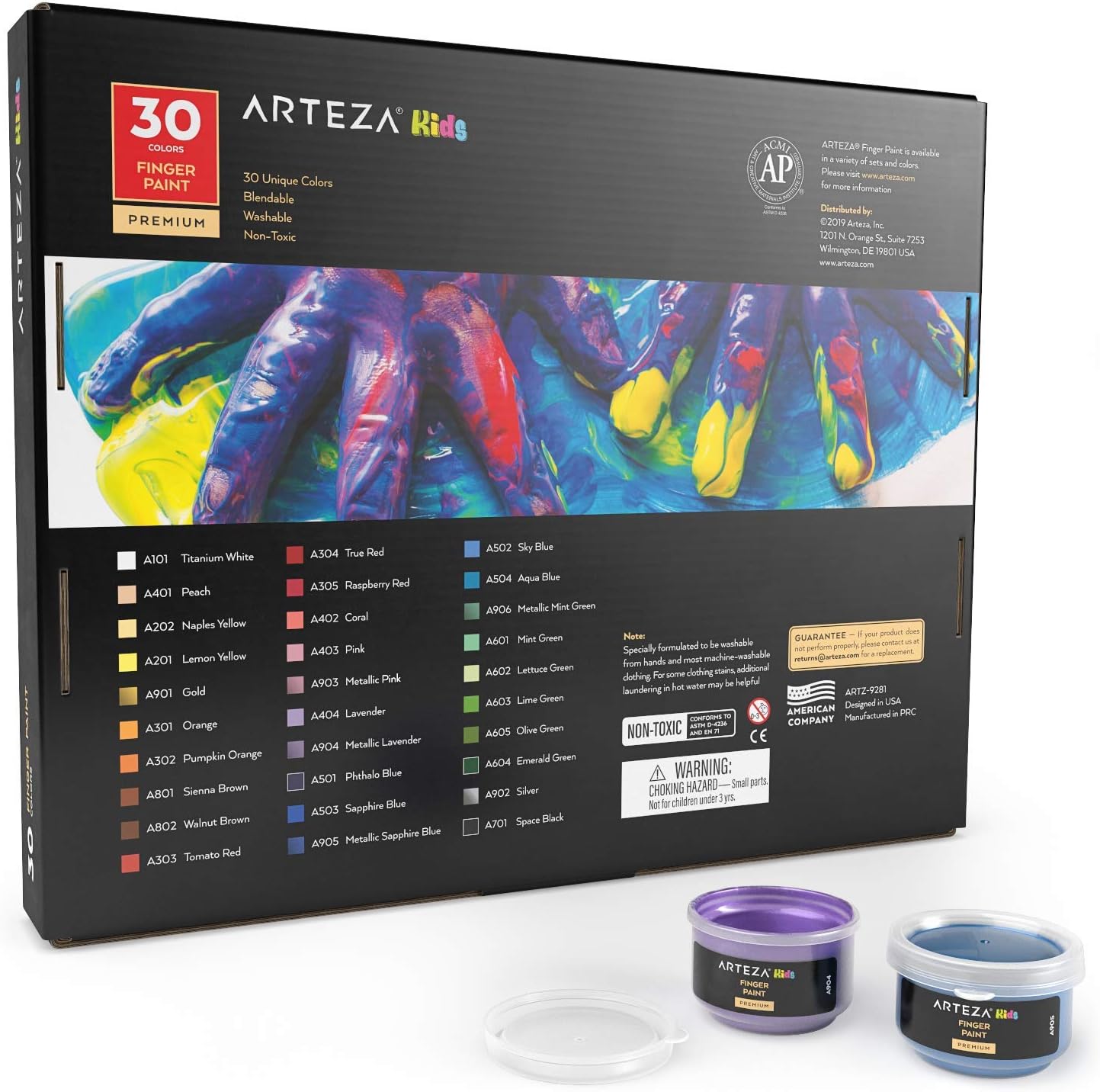 Arteza Finger Paints for Toddlers, Nontoxic, Set of 30 Colors, 1 fl oz Containers, Washable, Kids Art Set, For Paper, Canvas & DIY Projects: Home Improvement