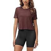 ODODOS Women's Performance Cropped Tee Ultra Soft odSTRATUM Tech Short Sleeve Relaxed Top Crew Neck T-Shirts