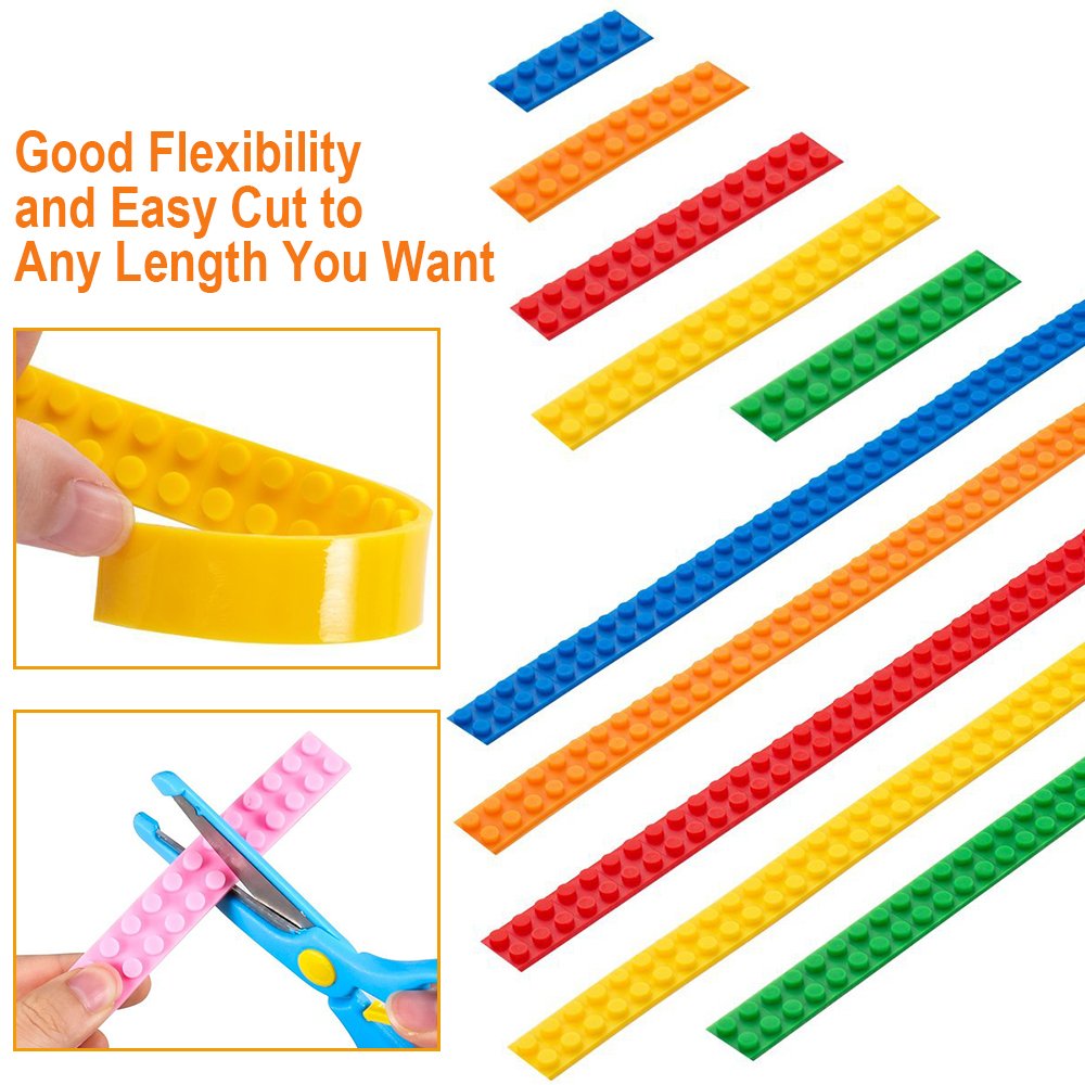 Block Tape for Lego Bricks with Self-Adhesive, Non-Toxic Reusable and Cuttable Compatible with Lego Block Toys and Major Brands Building Blocks, 2 Colors 3 ft of Each, Perfect DIY Gift for Kids and Adults