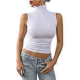 Nasperee Women Sleeveless/Cap Sleeve Mock Turtleneck Tank Tops Slim Fit Side Ruched Stretch Crop Y2K Tee Shirts