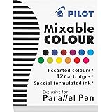 PILOT Parallel Mixable Color Ink Refills for Calligraphy Pens, 12 Colors, 12-Pack (77312), Assorted