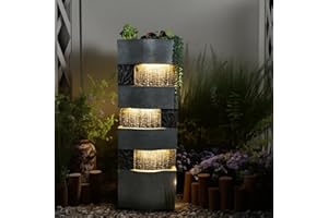 BUMILGAR 40.5''H Garden Water Fountain Outdoor,4 Tiers Floor Standing Waterfall Outdoor Fountains with LED Lights for Garden, Patio, Backyard, Deck, Porch and Home Art Decor